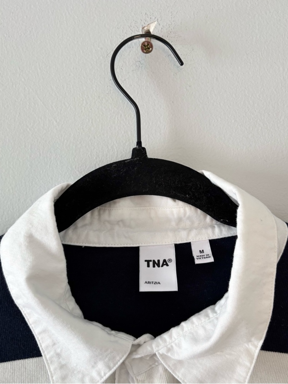 TNA Mighty Cotton Lomu Pullover Sweater Polo Stripes Long Sleeve Navy Aritzia - Picture 4 of 6